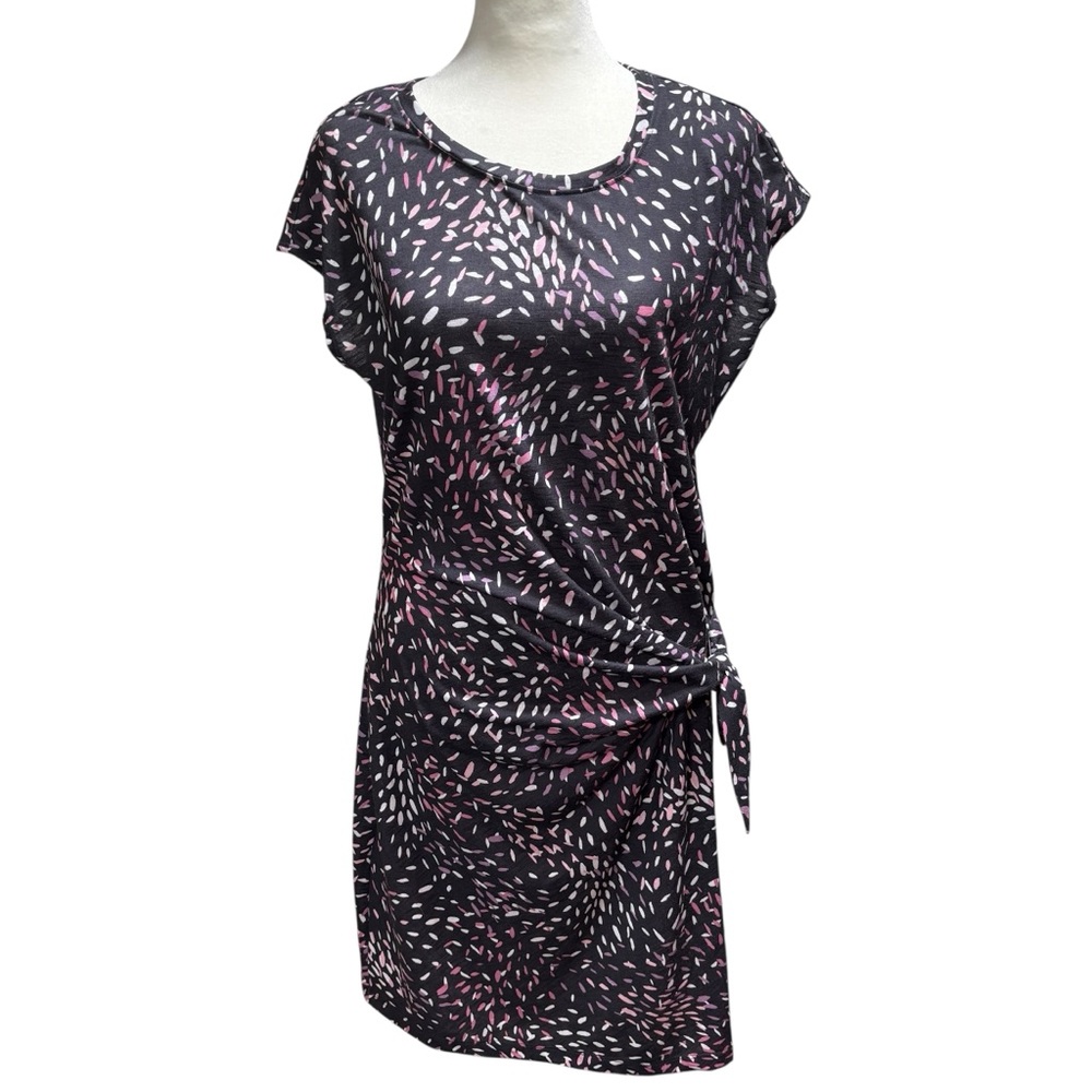 Nicole Miller Original Dress Small Black Pink Abstract Side Tie Knot Sheath #667